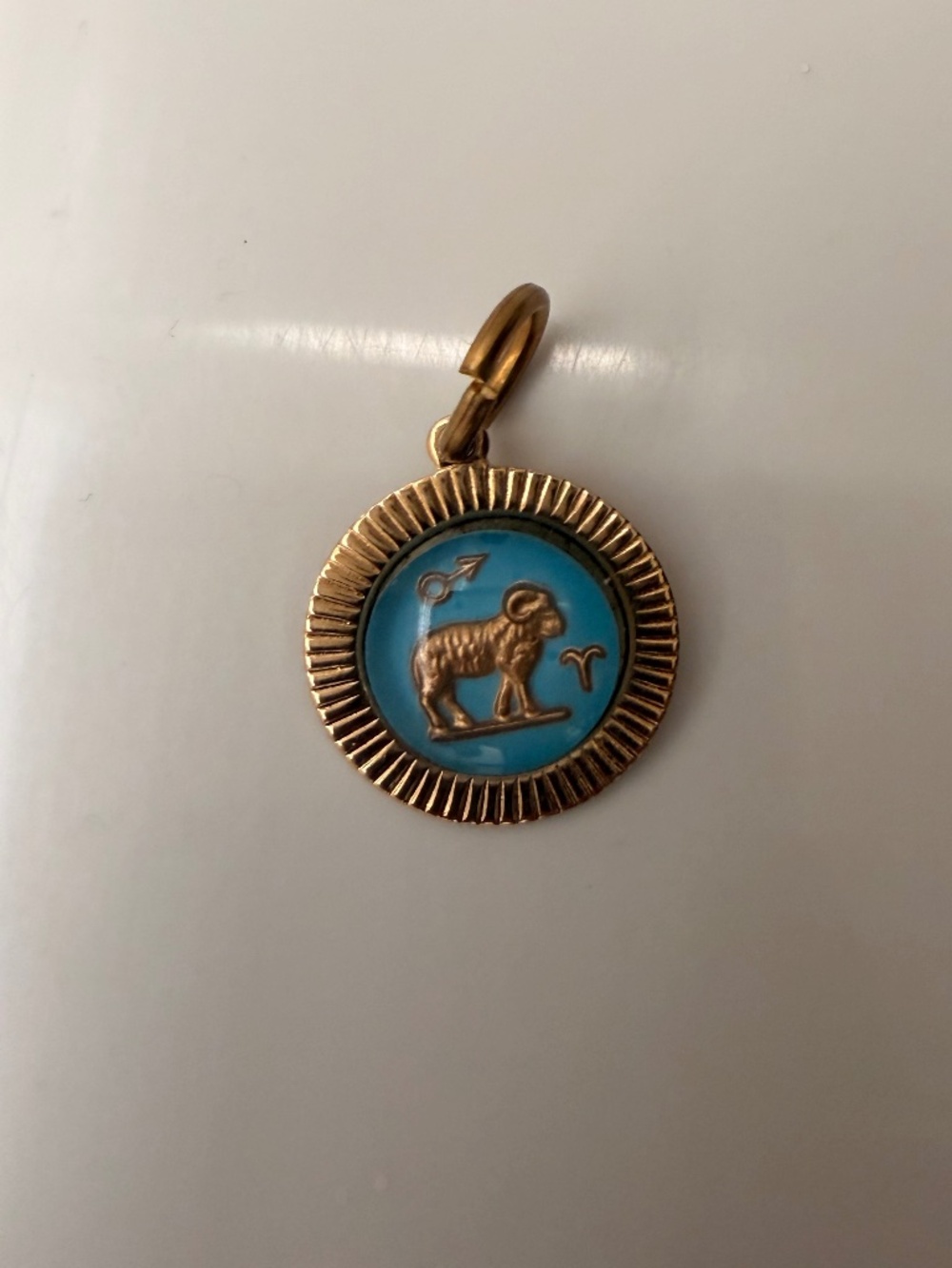 Vintage Zodiac Designs Aries Glass Bubble Charm Pendant – Gold Tone
